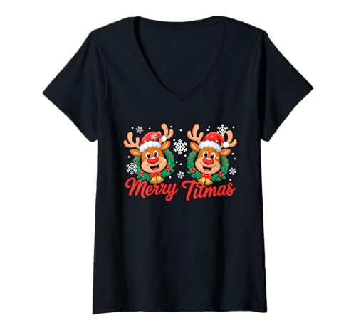 Damen Merry Christmas Funny Joke Bra Costume Santa Reindeers Women T-Shirt mit V-Ausschnitt von Family Women Christmas Costume