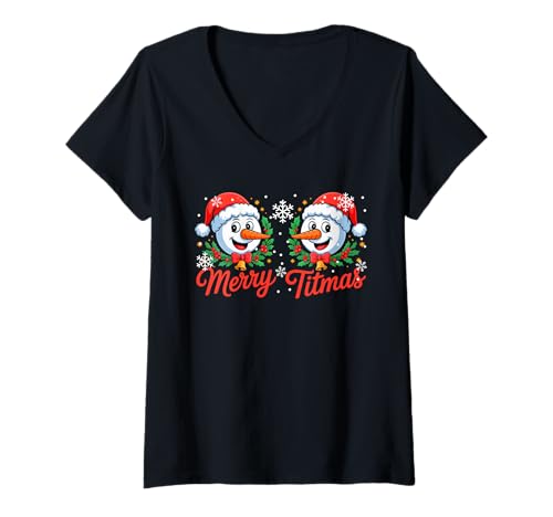 Damen Merry Christmas Funny Joke Bra Costume Santa Snowmen Women T-Shirt mit V-Ausschnitt von Family Women Christmas Costume