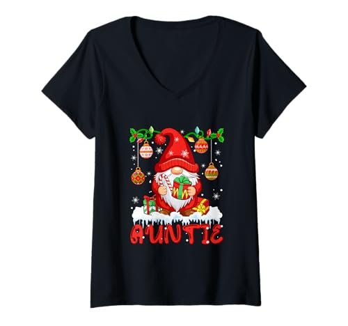 Damen Weihnachtswichtel für Tante, Bunte Lichter, passende Familiengruppe T-Shirt mit V-Ausschnitt von Family Women Christmas Costume