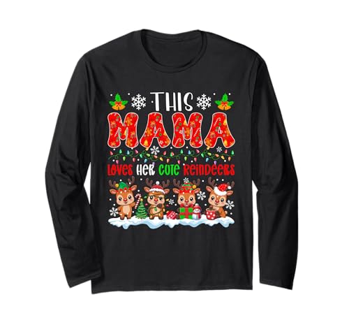 Mama Loves Her Cute Reindeers Xmas Group Santa Reindeers Langarmshirt von Family Women Christmas Costume