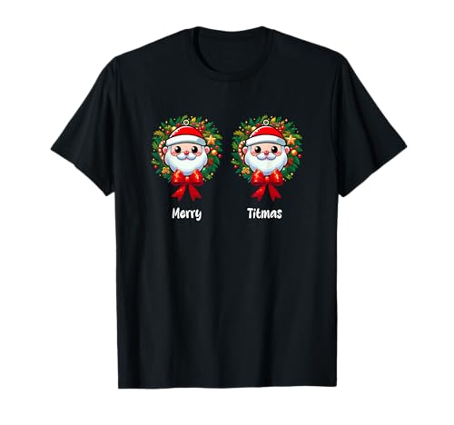 Merry Christmas Funny Joke Bra Women Costume Two Cute Santa T-Shirt von Family Women Christmas In July Costume