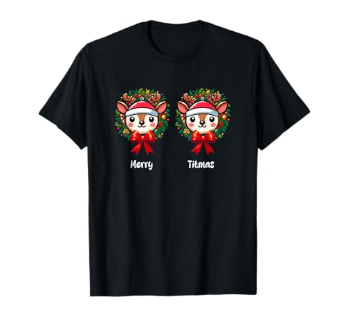 Merry Christmas Funny Joke Bra Women Two Cute Reindeer T-Shirt von Family Women Christmas In July Costume
