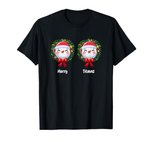 Merry Christmas Funny Joke Bra Women Two Cute Snowmen T-Shirt von Family Women Christmas In July Costume