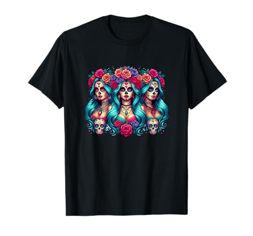 Dia De Los Muertos Three Mexican Women Cosplay Floral Skulls T-Shirt Dia De Los Muertos Three Mexican Women Cosplay Floral Skulls T-Shirt von Family Women Dia De Los Muertos Costume