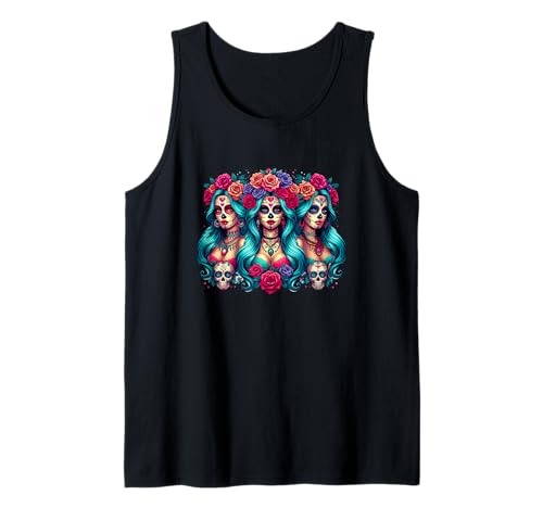 Dia De Los Muertos Three Mexican Women Cosplay Floral Skulls Tank Top Dia De Los Muertos Three Mexican Women Cosplay Floral Skulls Tank Top von Family Women Dia De Los Muertos Costume