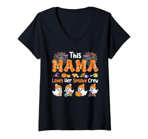 Damen Mama Loves Her Spooky Halloween Crew Group Funny Boos T-Shirt mit V-Ausschnitt von Family Women Halloween Costume