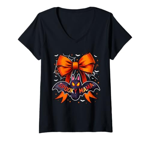 Damen Spooky Costume Mama Halloween Horror Bat Bow Tie Family T-Shirt mit V-Ausschnitt Damen Spooky Costume Mama Halloween Horror Bat Bow Tie Family T-Shirt mit V-Ausschnitt von Family Women Halloween Costume