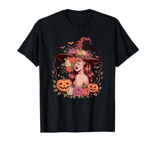 Frau Mädchen Cosplay Hexe Halloween Blumen Geschnitzte Kürbisse T-Shirt Frau Mädchen Cosplay Hexe Halloween Blumen Geschnitzte Kürbisse T-Shirt von Family Women Halloween Costume