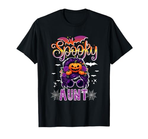 Spooky Halloween Aunt Women Messy Bun Hair Sunglasses T-Shirt Spooky Halloween Aunt Women Messy Bun Hair Sunglasses T-Shirt von Family Women Halloween Costume