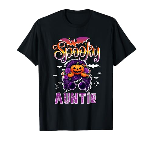 Spooky Halloween Auntie Women Messy Bun Hair Sunglasses T-Shirt Spooky Halloween Auntie Women Messy Bun Hair Sunglasses T-Shirt von Family Women Halloween Costume