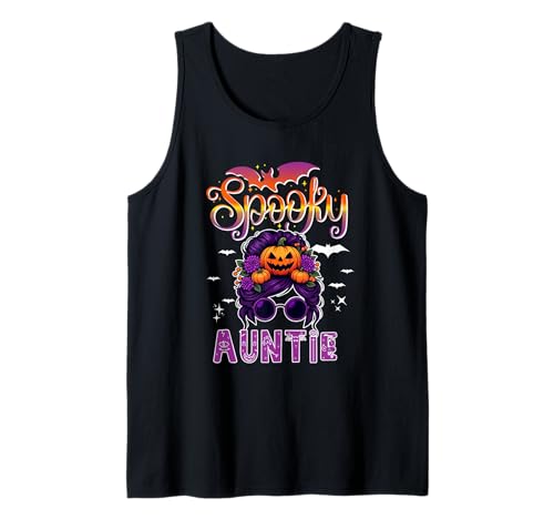 Spooky Halloween Auntie Women Messy Bun Hair Sunglasses Tank Top von Family Women Halloween Costume