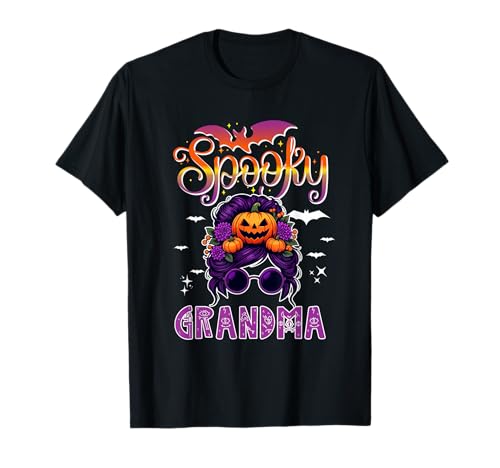 Spooky Halloween Grandma Women Messy Bun Hair Sunglasses T-Shirt Spooky Halloween Grandma Women Messy Bun Hair Sunglasses T-Shirt von Family Women Halloween Costume