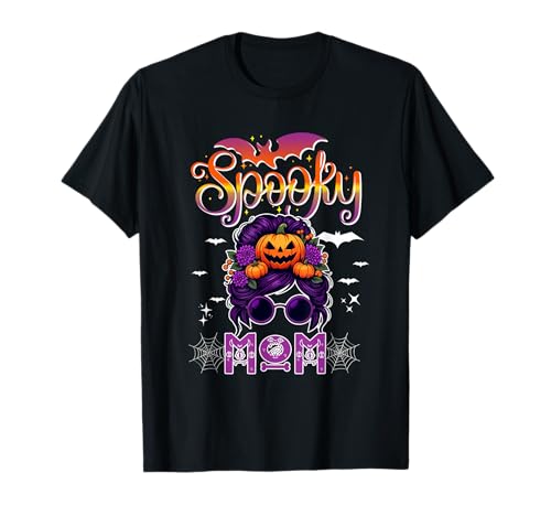 Spooky Halloween Mom Women Messy Bun Hair Sunglasses T-Shirt Spooky Halloween Mom Women Messy Bun Hair Sunglasses T-Shirt von Family Women Halloween Costume