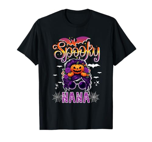 Spooky Halloween Nana Women Messy Bun Hair Sunglasses T-Shirt Spooky Halloween Nana Women Messy Bun Hair Sunglasses T-Shirt von Family Women Halloween Costume