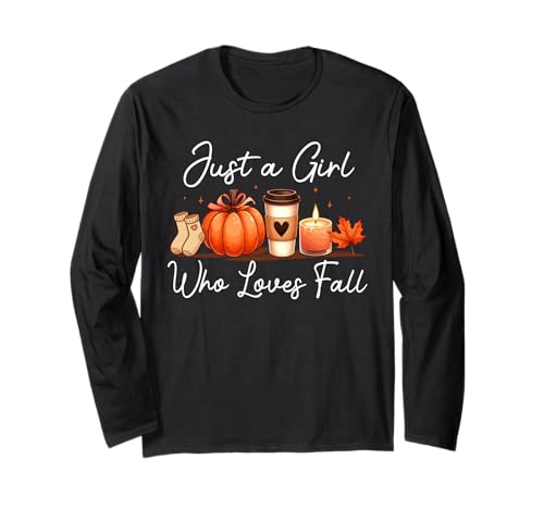A Girl Loves Fall Thanksgiving Collection Pumpkins Coffee Langarmshirt von Family Women Thanksgiving Costume