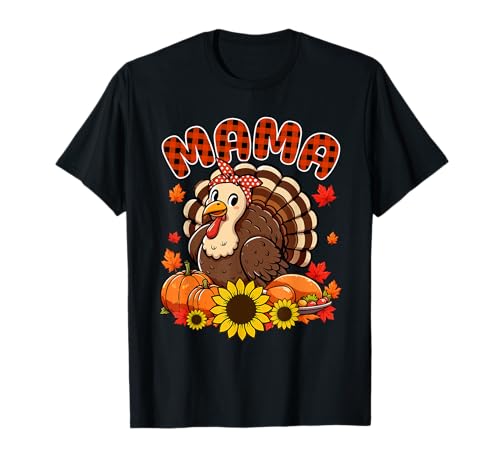 Mama Thanksgiving Truthahn Fliege Herbst Kürbisse Floral T-Shirt von Family Women Thanksgiving Costume