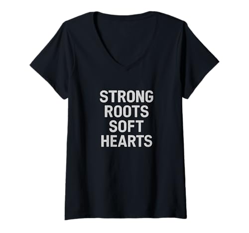 Damen Starke Wurzeln, Herzen. Vintage-Familienzitat. T-Shirt mit V-Ausschnitt Damen Starke Wurzeln, Herzen. Vintage-Familienzitat. T-Shirt mit V-Ausschnitt von Family and Relationships by Lumi Art
