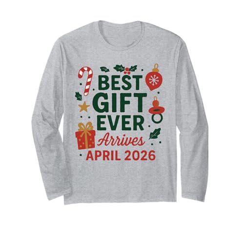 Weihnachten Baby Ankündigung April 2026 Schwangerschaft Enthüllung Langarmshirt von Family for Mom or Dad Holiday Date Reveal 2026