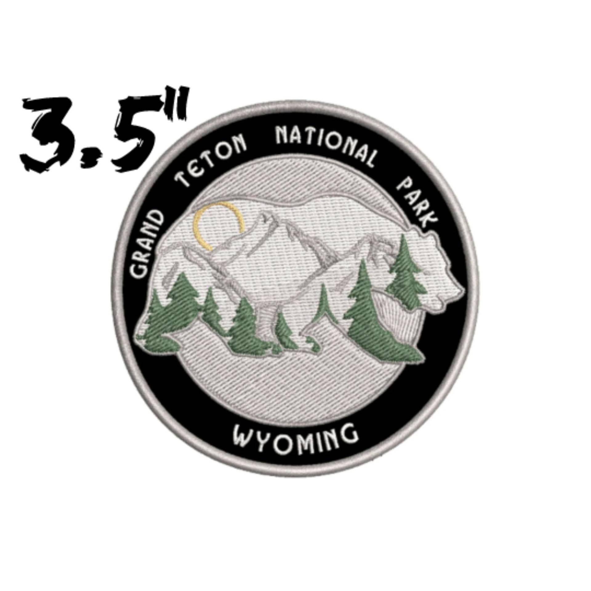 Grand Teton National Park Souvenir Patch Bestickt Bügelbild/Aufnäher Premium Applikation Weste Kleidung, Bär Berg Bäume Wald Sonne Natur von FamilyAdventuresUS