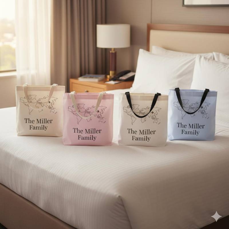 Personalized Travel Tote Bag With World Map - Custom Family Name in 4 Colors | Durable Canvas Gift 3 Handle Options von FamilyTravelGear