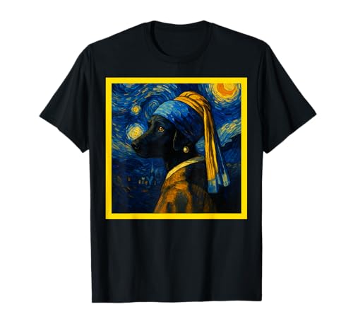Mädchen mit Perlenohrring & Hund T-Shirt Mädchen mit Perlenohrring & Hund T-Shirt von Famous Art Mashup Design for Art Lovers