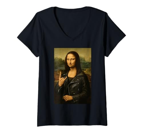 Damen Mona Lisa Lustige Rockband Heavy Metal-Kunst T-Shirt mit V-Ausschnitt Damen Mona Lisa Lustige Rockband Heavy Metal-Kunst T-Shirt mit V-Ausschnitt von Famous Art Meets Funny Rock Heavy Metal Tees