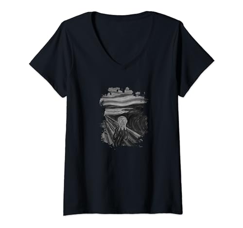 Damen Der Schrei Grunge von Edvard Munch T-Shirt mit V-Ausschnitt von Famous Artworks