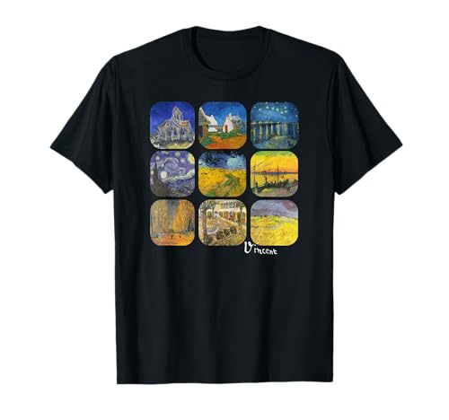 Famous Painter Artists für Männer, Frauen und Lehrer - Klassisches T-Shirt mit Van Gogh-Gemälde-Kollage - Schwarz, S von Famous Painter Artists for Men Women Teacher