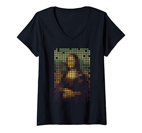 Damen La Gioconda - Mosaik Mona Lisa - Pixel Art T-Shirt mit V-Ausschnitt Damen La Gioconda - Mosaik Mona Lisa - Pixel Art T-Shirt mit V-Ausschnitt von Famous Paintings Corner