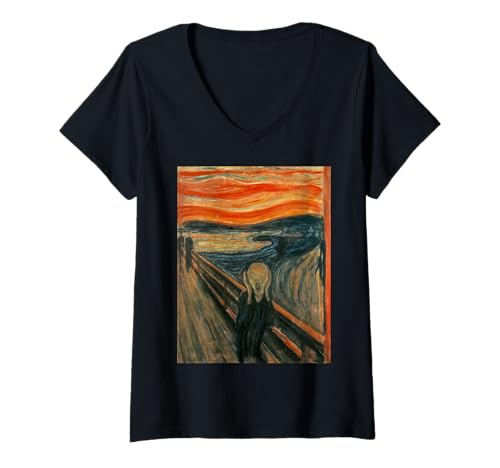 Damen Der Schrei von Munch Expressionismus Kunst Berühmtes Gemälde T-Shirt mit V-Ausschnitt von Famous Paintings & Art Styles