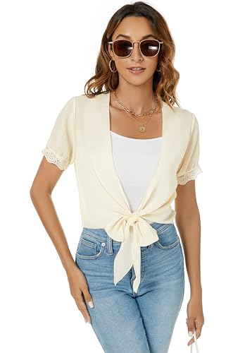 Famrrifuu Bolero Damen Chiffon Festlich Schulterjacke Kurzarm Sommer Kurze Cardigan Leicht Dünn Bolero,Aprikose,XL von Famrrifuu