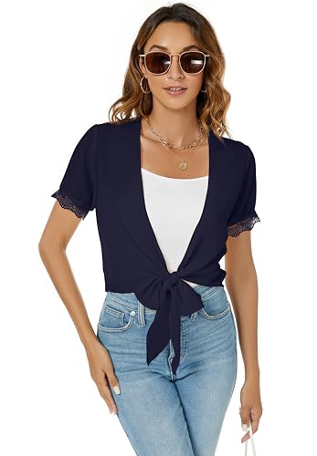 Famrrifuu Bolero Damen Chiffon Festlich Schulterjacke Kurzarm Sommer Kurze Cardigan Leicht Dünn Bolero,Navy,XL von Famrrifuu