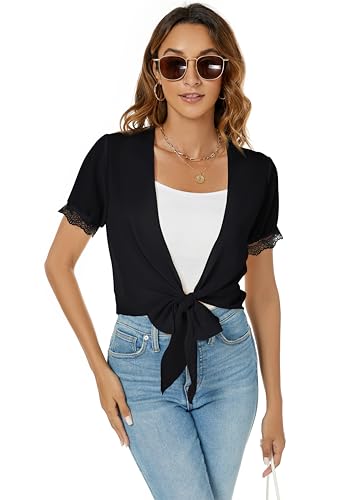 Famrrifuu Bolero Damen Chiffon Festlich Schulterjacke Kurzarm Sommer Kurze Cardigan Leicht Dünn Bolero,Schwarz,XXL von Famrrifuu