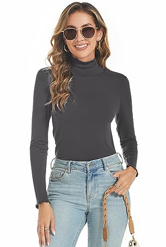 Famrrifuu Damen Rollkragenshirt Langarm Casual Oberteile Top Stretch Basic T-Shirt Slim Fit Langarmshirt,Grau,L von Famrrifuu