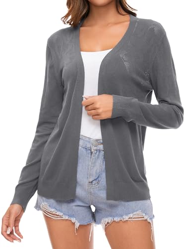 Famrrifuu Damen Strickjacke Elegant Cardigan Sommer Leichte Jacke Langarm Casual Sommerjacke,Grau,XXL von Famrrifuu
