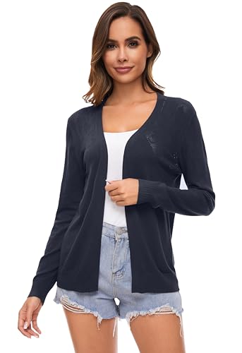 Famrrifuu Damen Strickjacke Elegant Cardigan Sommer Leichte Jacke Langarm Casual Sommerjacke,Navy,L von Famrrifuu