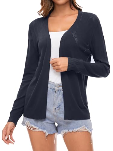 Famrrifuu Damen Strickjacke Elegant Cardigan Sommer Leichte Jacke Langarm Casual Sommerjacke,Navy,XXL von Famrrifuu