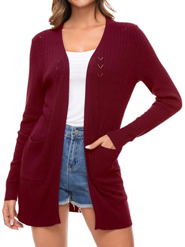 Famrrifuu Damen Strickjacke Lang Cardigan Sommer Leichte Jacke Langarm Elegant Sommerjacke mit Tasche,Weinrot,XXL Famrrifuu Damen Strickjacke Lang Cardigan Sommer Leichte Jacke Langarm Elegant Sommerjacke mit Tasche,Weinrot,XXL von Famrrifuu