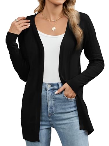 Famrrifuu Damen Strickjacke mit Sternenmuster Leichte Cardigan Lang Elegante Langarm Lässige Sommer Frühling Strickcardigan, Schwarz, S von Famrrifuu