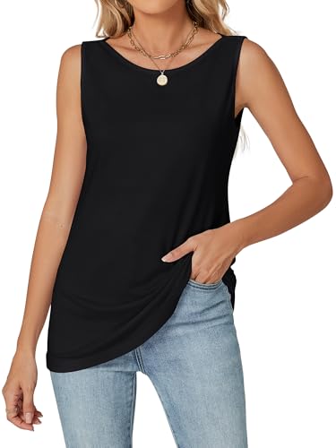 Famrrifuu Damen T-Shirt Ärmellos Klassisch Weich Tshirt mit U-Boot Ausschnitt Sommer Basic Stretch Einfarbige Tank Tops für Sommer Frühling, Schwarz, M Famrrifuu Damen T-Shirt Ärmellos Klassisch Weich Tshirt mit U-Boot Ausschnitt Sommer Basic Stretch Einfarbige Tank Tops für Sommer Frühling, Schwarz, M von Famrrifuu