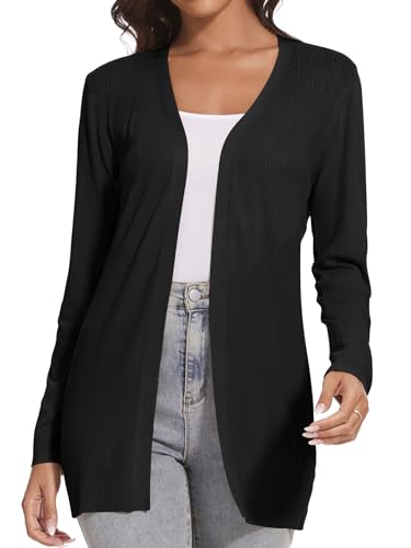 Famrrifuu Leichte Strickjacke Damen Jacke Dünn Lang Cardigan Sommer Langarm Elegant Casual Sommerjacke,Schwarz,XL von Famrrifuu