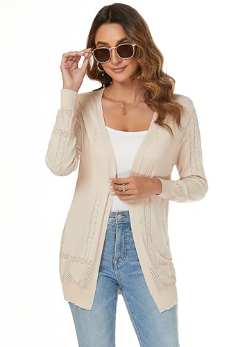 Famrrifuu Sommer Strickjacke Damen Leicht Jacke Lang Sommerjacke Langarm Elegant Cardigan,Aprikose,XXL von Famrrifuu