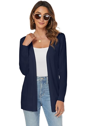 Famrrifuu Sommer Strickjacke Damen Leicht Jacke Lang Sommerjacke Langarm Elegant Cardigan,Navy,M von Famrrifuu