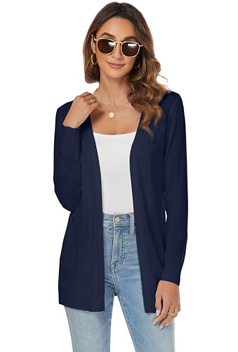 Famrrifuu Sommer Strickjacke Damen Leicht Jacke Lang Sommerjacke Langarm Elegant Cardigan,Navy,XL von Famrrifuu