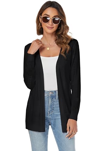 Famrrifuu Sommer Strickjacke Damen Leicht Jacke Lang Sommerjacke Langarm Elegant Cardigan,Schwarz,XXL von Famrrifuu