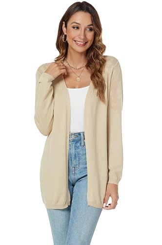 Famrrifuu Strickjacke Damen Lang Cardigan Sommer Leicht Sweater Cardigan Casual Langarm Elegant Sommerjacken,Aprikose,L von Famrrifuu