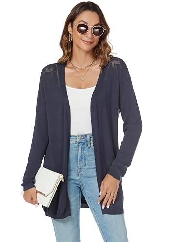 Famrrifuu Strickjacke Damen Lang Cardigan Sommer Leicht Sweater Cardigan Casual Langarm Elegant Sommerjacken,Blau,L von Famrrifuu