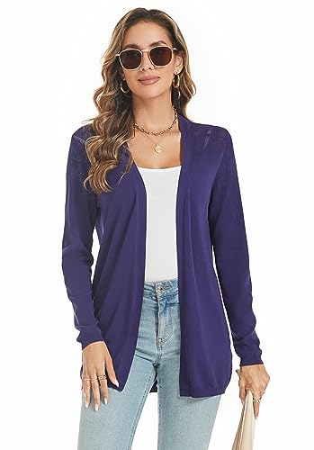 Famrrifuu Strickjacke Damen Lang Cardigan Sommer Leicht Sweater Cardigan Casual Langarm Elegant Sommerjacken,Navy,M von Famrrifuu