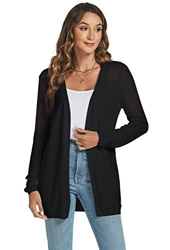 Famrrifuu Strickjacke Damen Lang Cardigan Sommer Leicht Sweater Cardigan Casual Langarm Elegant Sommerjacken,Schwarz,L von Famrrifuu