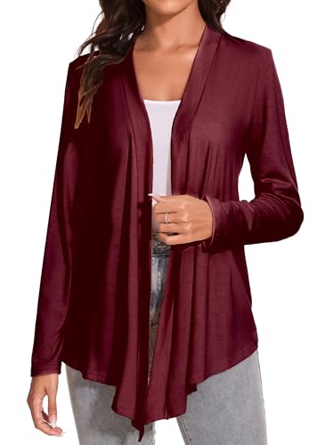 Famrrifuu Strickjacke Damen Lang Wasserfall Cardigan Sommer Leichte Jacke Casual Langarm Elegant Sommerjacke,Weinrot,L Famrrifuu Strickjacke Damen Lang Wasserfall Cardigan Sommer Leichte Jacke Casual Langarm Elegant Sommerjacke,Weinrot,L von Famrrifuu